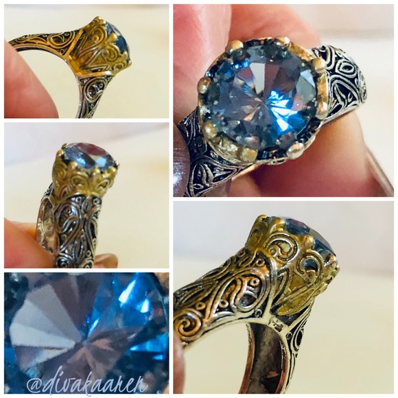 Sapphire Ring Sterling Silver & 14K Gold Filigree Estate Vintage - Picture 6 of 15